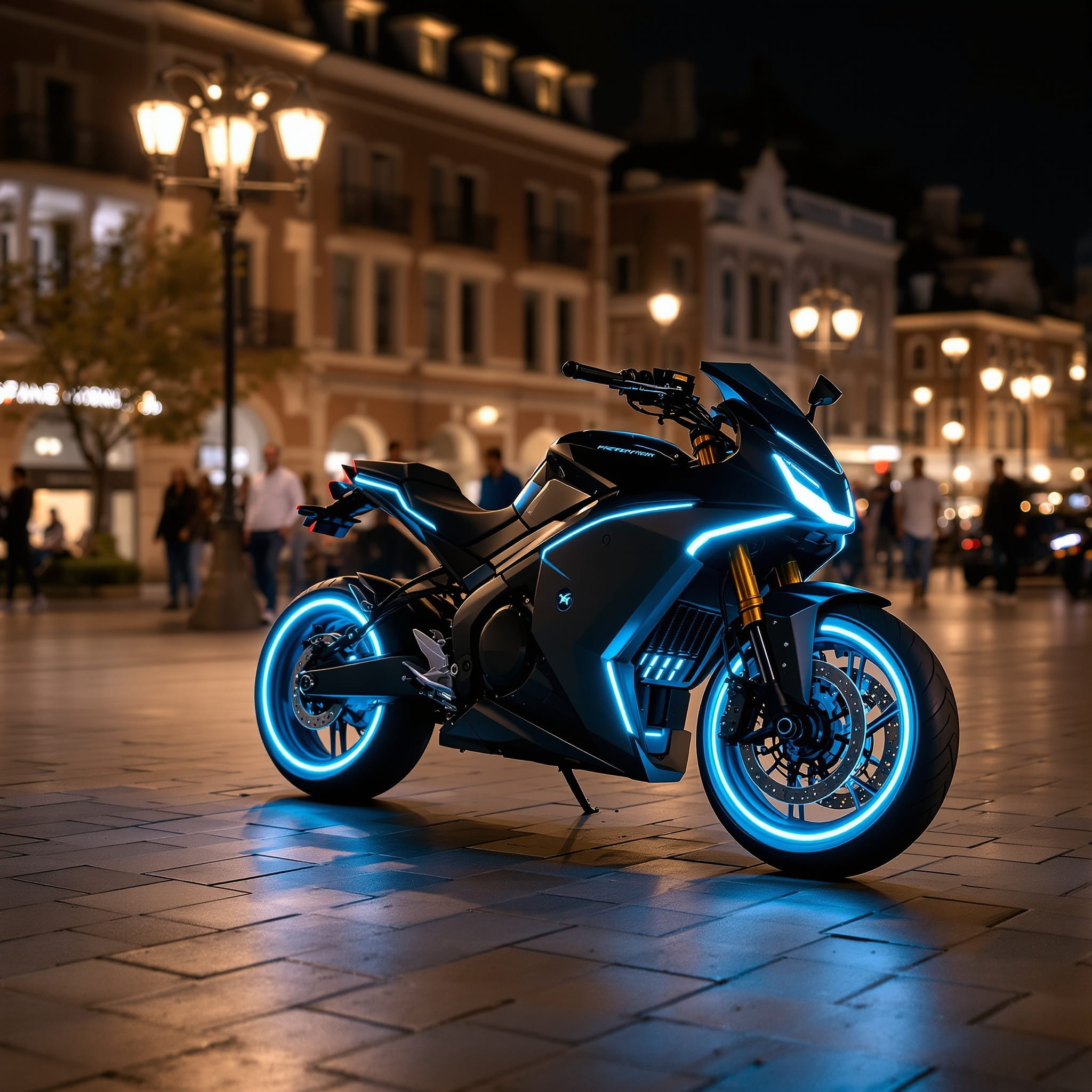 Electric motorcycle at night